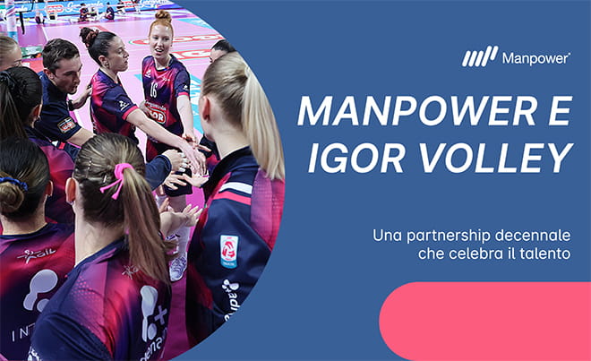 Manpower e Igor Volley | Immagine che mostra le ragazze riunite e sono presenti titolo e sottotitolo dell'articolo