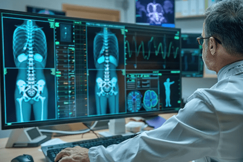 Healthcare | Immagine di uomo al computer che analizza delle radiografie